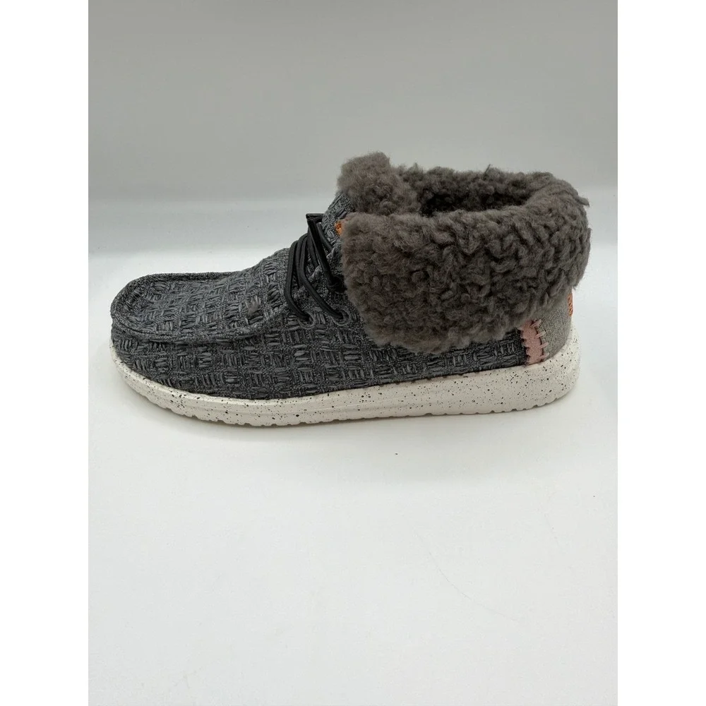 Hey Dude Wendy Fold Youth Stitch Cozy Shoes, US YT1, EU 33,Dark Gray Faux Fur